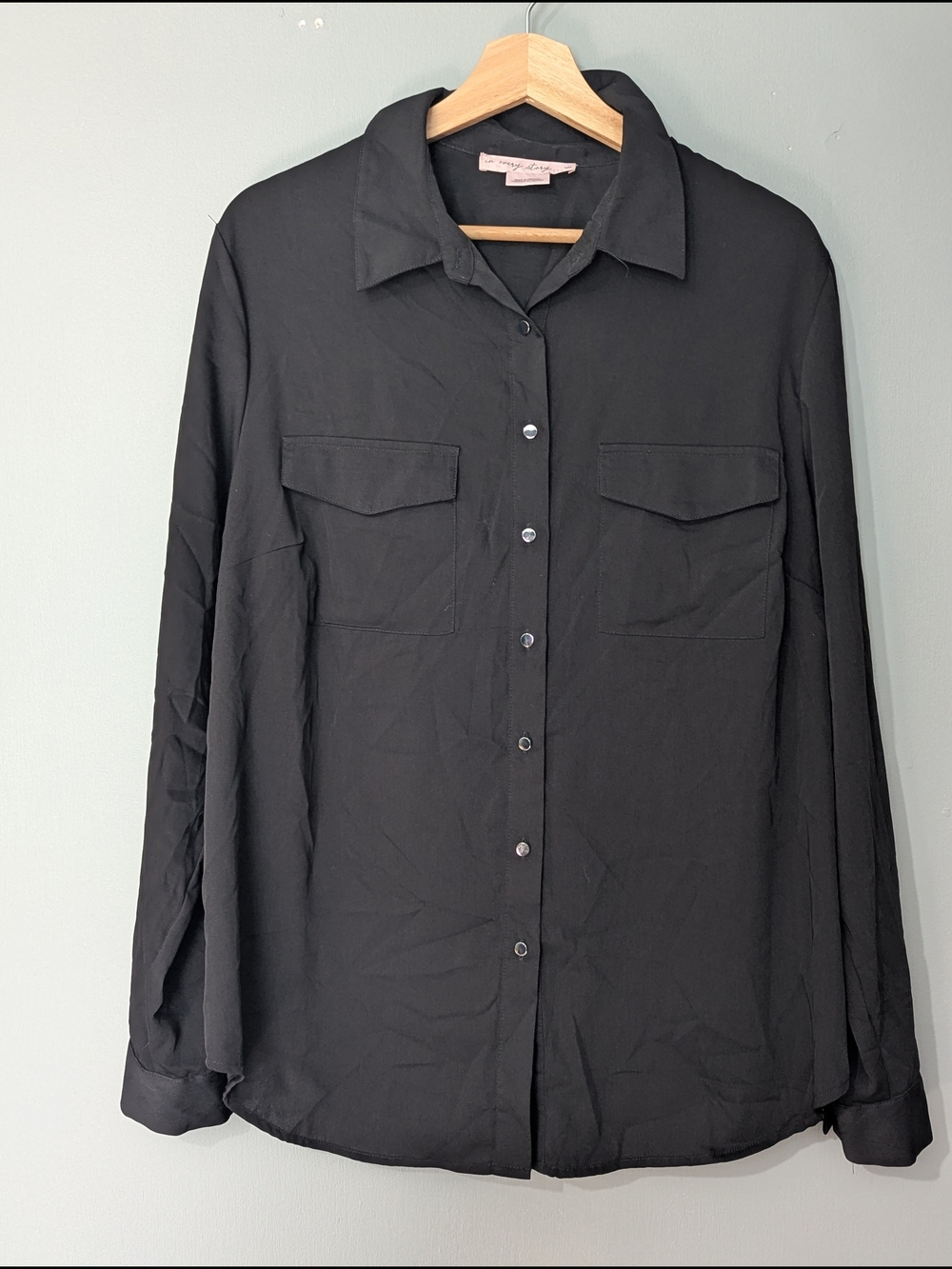 Penningtons Womens Black Button-Up Shirt Dark Academia 90s Grunge Corporate Goth